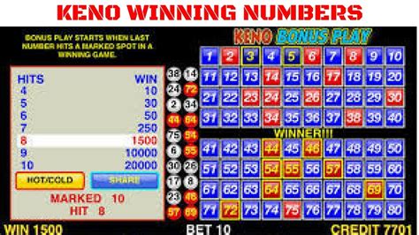 daily keno midday winning numbers